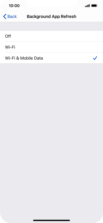 To turn off background refresh of apps, press Off. To turn off background refresh of apps, press Off.