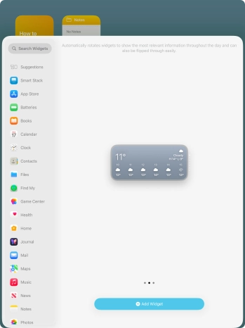 Slide your finger right or left on the screen to select the required widget size. Slide your finger right or left on the screen to select the required widget size.