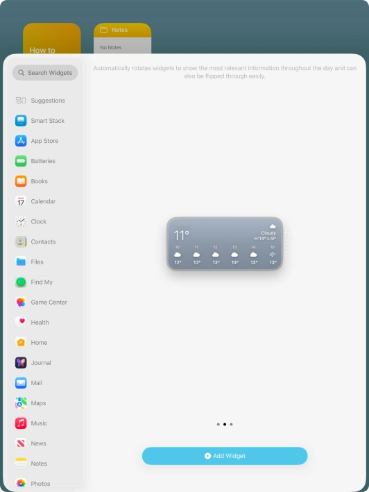 Slide your finger right or left on the screen to select the required widget size. Slide your finger right or left on the screen to select the required widget size.