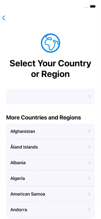 Press the required country or area. Press the required country or area.