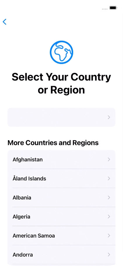 Press the required country or area. Press the required country or area.