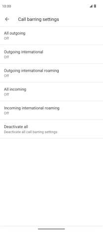 Press the required barring type.