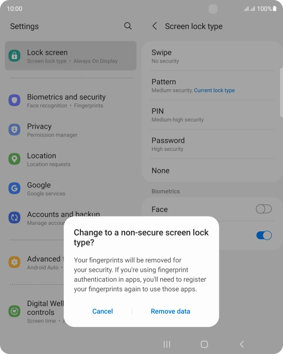 Press Remove data.