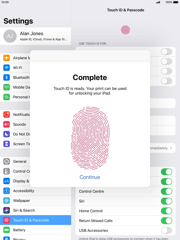 Press Continue. If you haven't previously selected a lock code, key in a code of your own choice twice. Press Continue. If you haven't previously selected a lock code, key in a code of your own choice twice.