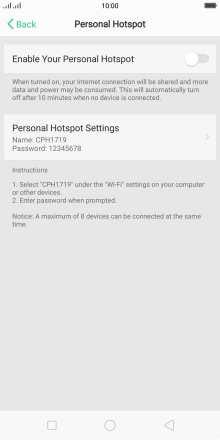Press Personal Hotspot Settings. Press Personal Hotspot Settings.