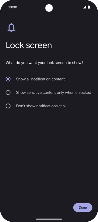 Press the required setting. Press the required setting.
