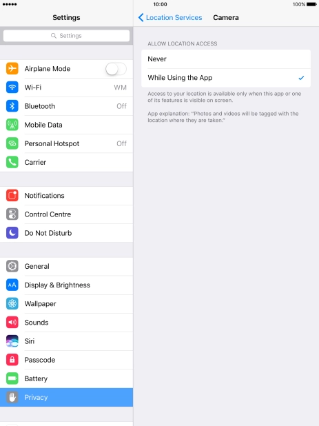 Press the required setting to turn the function on or off.