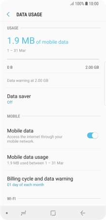 The total data usage is displayed. The total data usage is displayed.