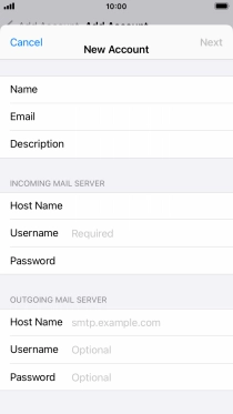 Press Username and key in the username for your email account.