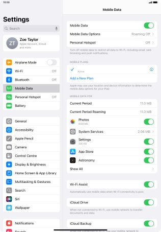 Press Mobile Data Options.