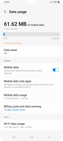 The total data usage is displayed. The total data usage is displayed.
