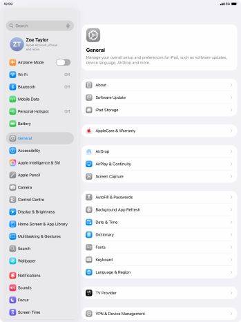 Press Software Update. If a new software version is available, it's displayed. Follow the instructions on the screen to update the tablet software.