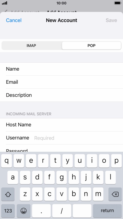 Press Username and key in the username for your email account.