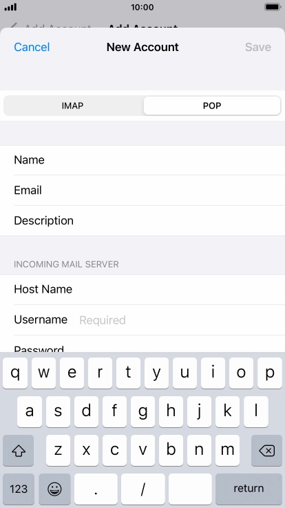 Press Username and key in the username for your email account. Press Username and key in the username for your email account.