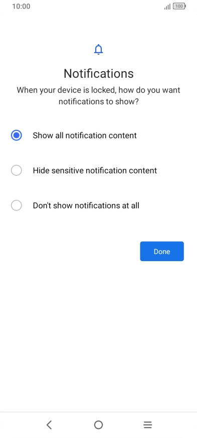 Press the required setting.