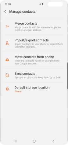 Press Import/export contacts. Press Import/export contacts.