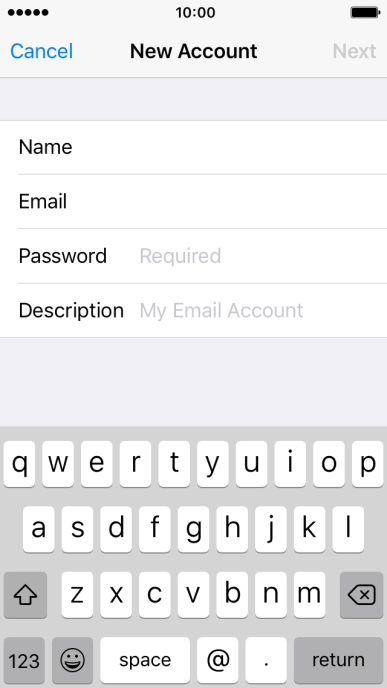 Press Password and key in the password for your email account. Press Password and key in the password for your email account.