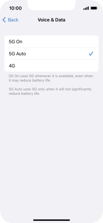 To turn on use of 5G primarily, press 5G On.