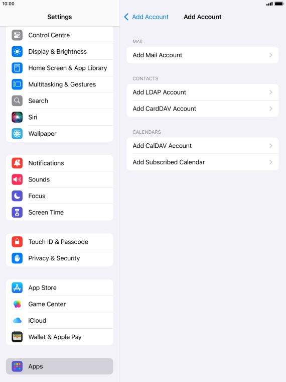 Press Add Mail Account. Press Add Mail Account.