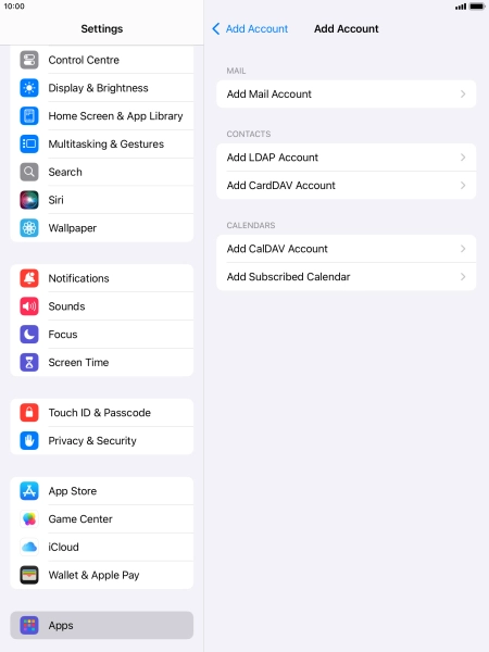 Press Add Mail Account. Press Add Mail Account.