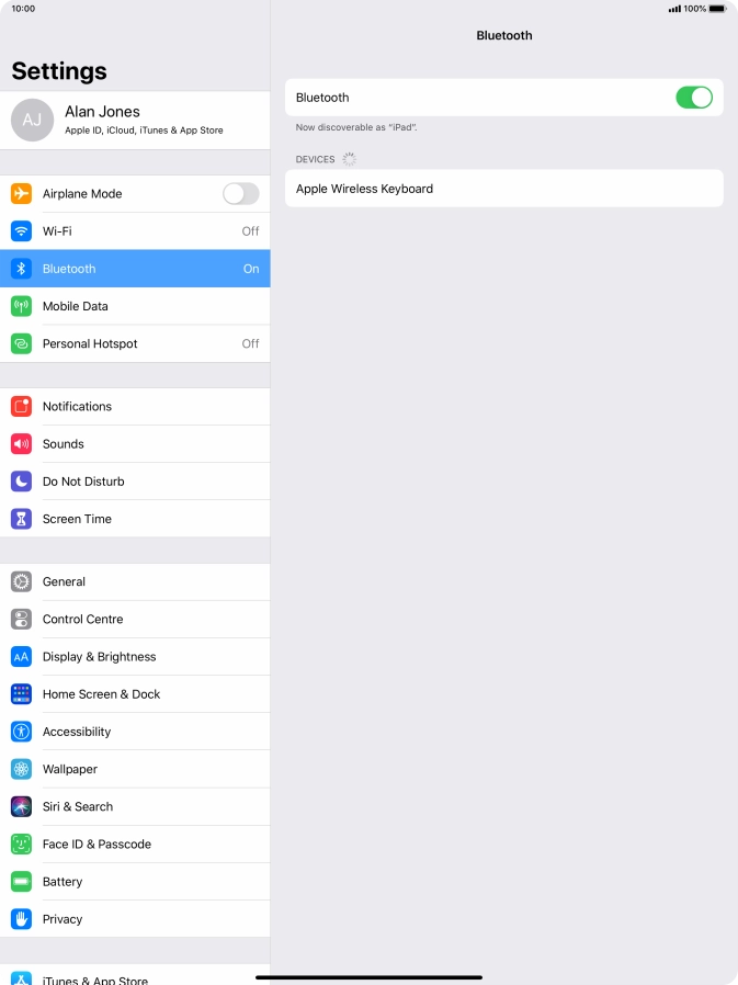 Press the required Bluetooth device and follow the instructions on the screen to pair the device with your tablet. Press the required Bluetooth device and follow the instructions on the screen to pair the device with your tablet.