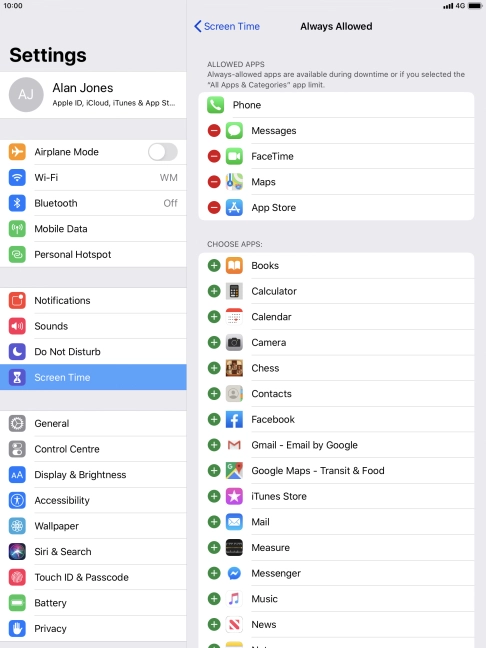 Press the add icon next to the required app to add it to the list of allowed apps during Downtime. Press the add icon next to the required app to add it to the list of allowed apps during Downtime.