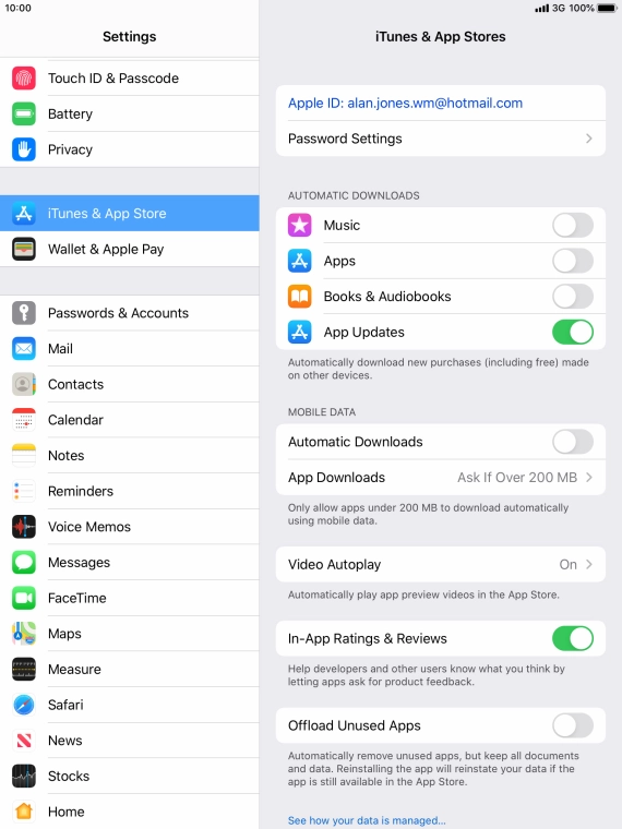 Press the indicators next to the required content types to turn the function on or off.