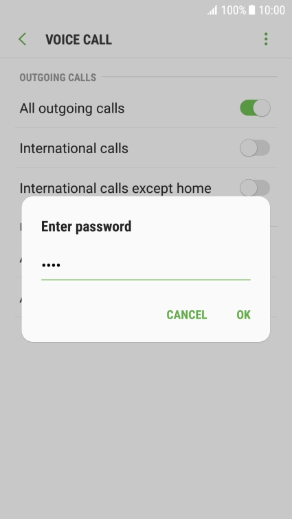 Key in your barring password and press OK. The default barring password is 0000. Key in your barring password and press OK. The default barring password is 0000.