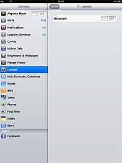 Press the indicator next to Bluetooth.Depending on the current setting, the function is turned on or off.