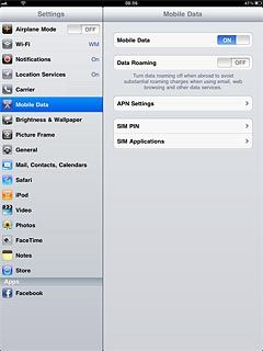 Press the indicator next to Data Roaming.Depending on the current setting, the function is turned on or off.