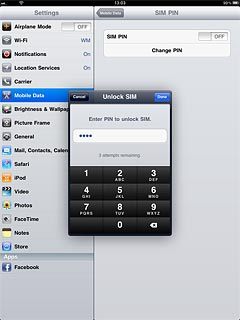 Key in your PIN and press Done.Depending on the current setting, the function is turned on or off.