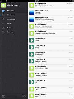 You can now use the application.Please note that Twitter isn't part of the original application package and therefore only a general description is given here.You have a number of options, such as:Write status updatesView status updates from people you followView messages sent directly to youTurn status updates on or off