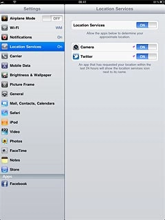Press the indicator next to the required application to turn geotagging for the required applications on or off.