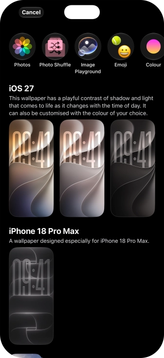 Press the required category and follow the instructions on the screen to select the required background image.