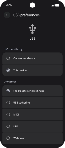 Press File transfer/Android Auto.