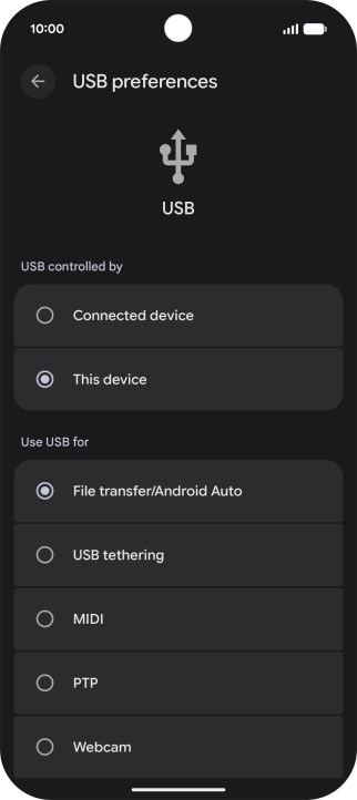Press File transfer/Android Auto.