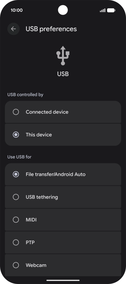 Press File transfer/Android Auto.