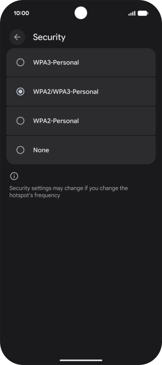 Press WPA3-Personal to password protect your Wi-Fi hotspot.