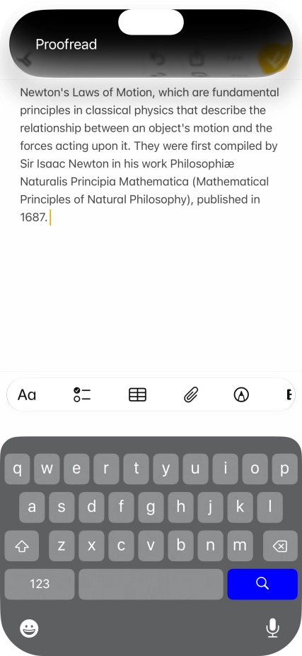 To check the text for grammatical and spelling errors, use the command “Proofread”.