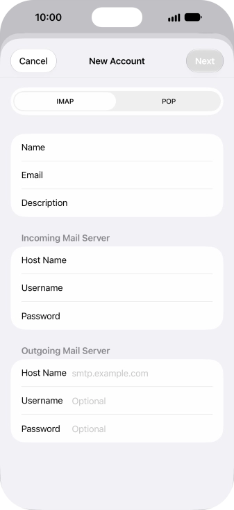 Press Host Name and key in the name of your email provider's outgoing server. Please note that if you can't send email messages when using your email provider's outgoing server, key in smtp.vodafone.net.au (Vodafone's outgoing server).