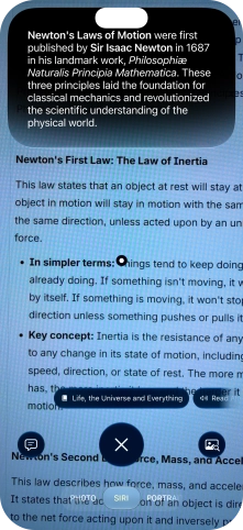 To use visual intelligence on a text, take a picture of the text, press the required setting and follow the instructions on the screen to use the function.