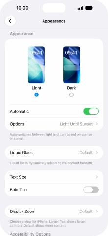 If you turn on the function, press Options and follow the instructions on the screen to select the required period of time for Dark Mode. If you turn on the function, press Options and follow the instructions on the screen to select the required period of time for Dark Mode.