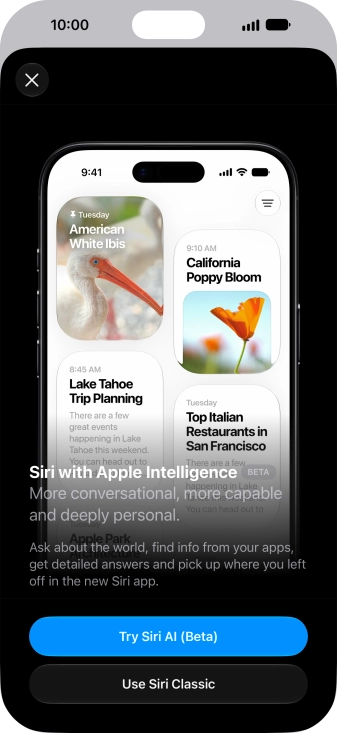 Press Try Siri AI and follow the instructions on the screen to turn on the function.