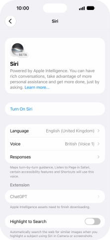 If it's the first time you use Siri AI, press Turn On Siri.