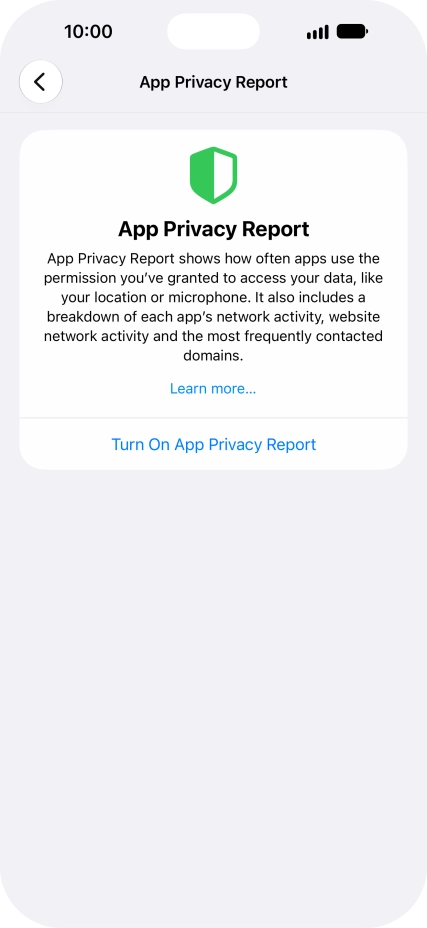 Press Turn On App Privacy Report to turn on the function.