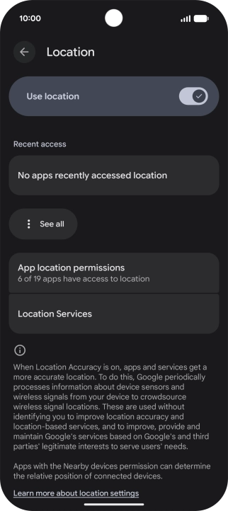 Press App location permissions. Press App location permissions.