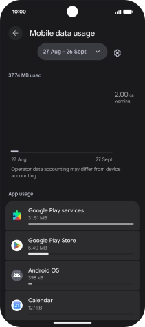 The data usage for each application is displayed below the name of the application.