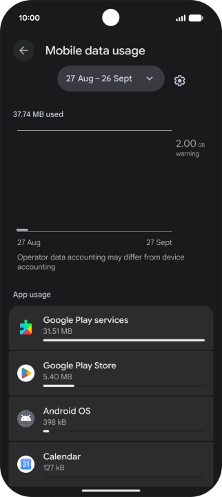 The data usage for each application is displayed below the name of the application.