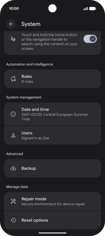 Press Reset options.