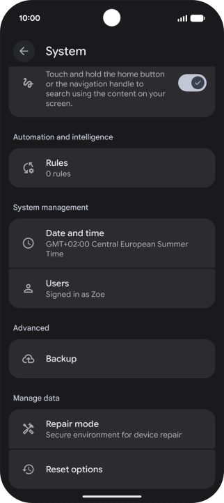 Press Reset options.